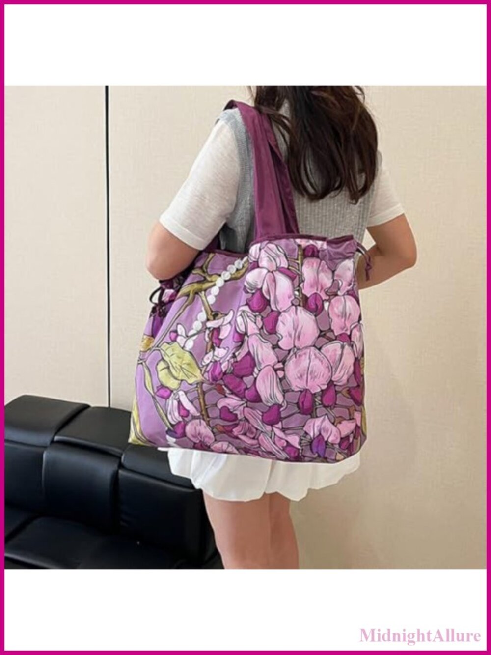 Large Foldable Waterproof Tote Bag Flowery Pattern Reusable Grocery Shopping